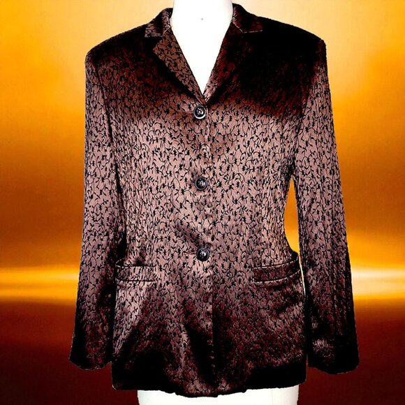 Ingenuity shimmer brown black floral vine blazer - Picture 1 of 7